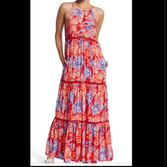 Red Carter Tiered Cover Up Maxi Dress - Picture 1 of 9